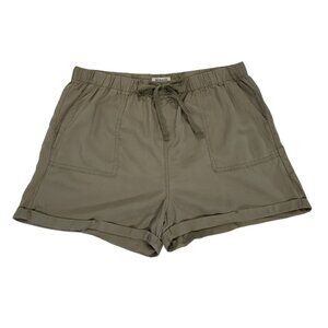 Women's olive green elastic waist shorts with pockets, tencel blend, size XL.